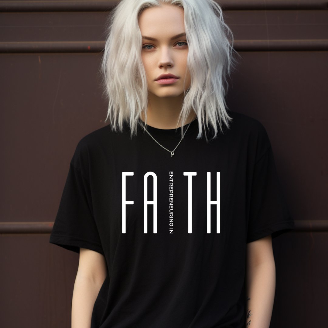 Pink cotton faith statement women christian t-shirt with image on the back and pocket logo on the front.