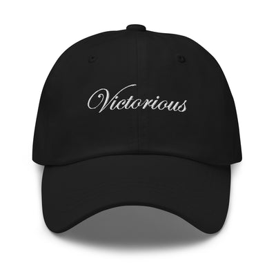Victorious  White Script Embroidery  On Black Baseball Hat .  