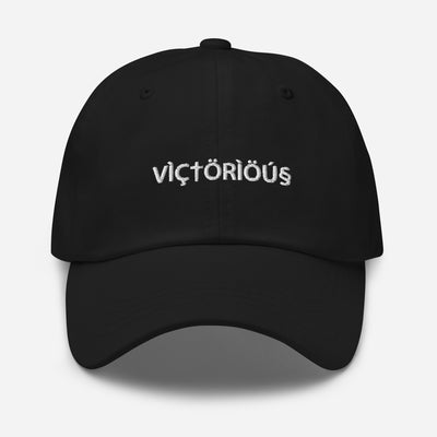 Victorious  White Embroidery On Black Baseball Hat .  