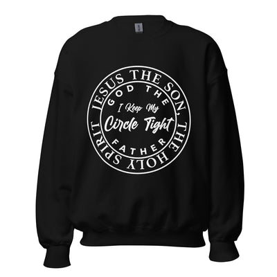 Trinity  Cotton Sweatshirt. Available in black, navy, red. Image reads "God the Father, The Son, The Holy Spirit".