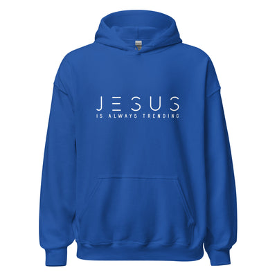 Royal Blue Hoodie - "Jesus Is Always Trending" displayed in white.