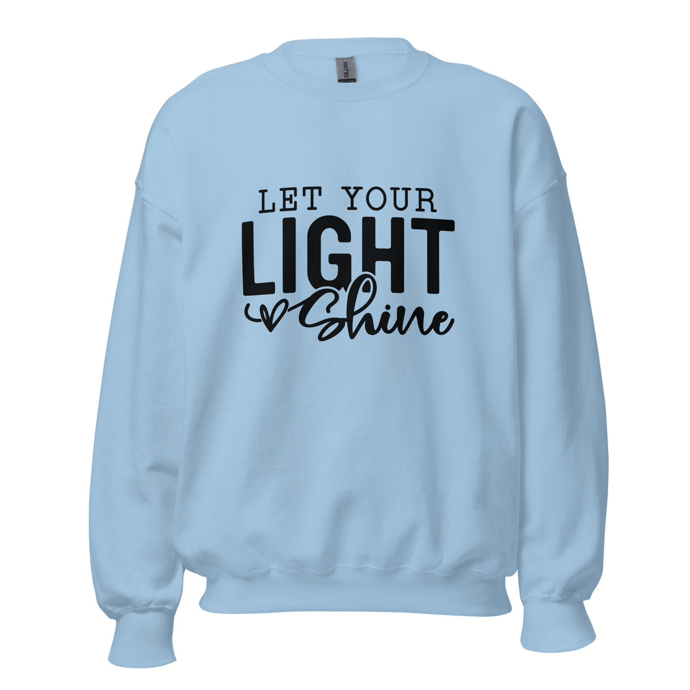 Let Your Light Shine Cotton Sweatshirt. Design is noted with a scribble heart .