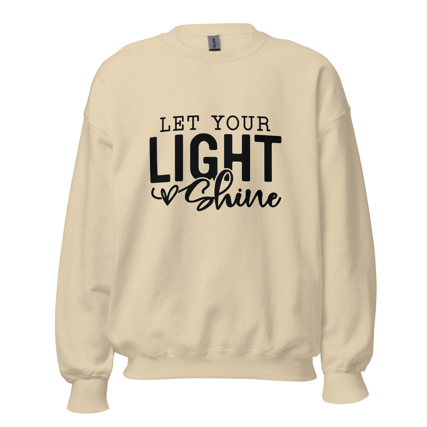 Let Your Light Shine Cotton Sweatshirt. Design is noted with a scribble heart .