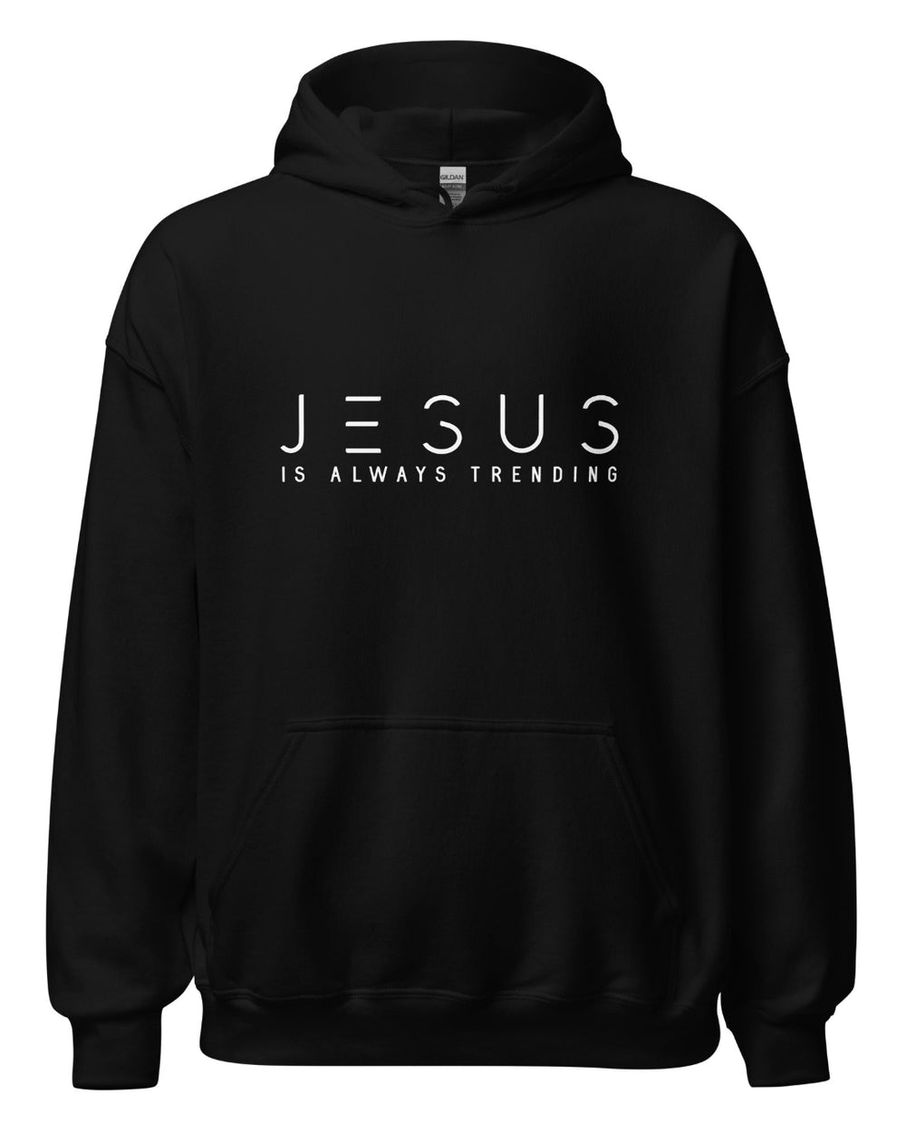 Black Hoodie - "Jesus Is Always Trending" faith apparel christian hoodie" graphic message in white./Christian Hoodie
