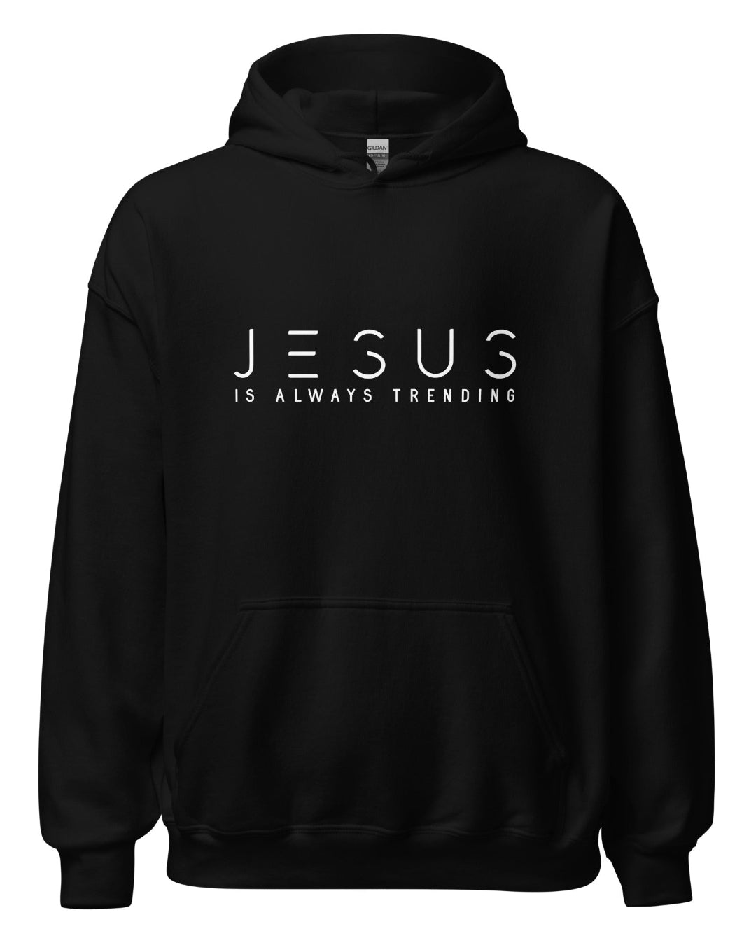 Black Hoodie - "Jesus Is Always Trending" faith apparel christian hoodie" graphic message in white./Christian Hoodie