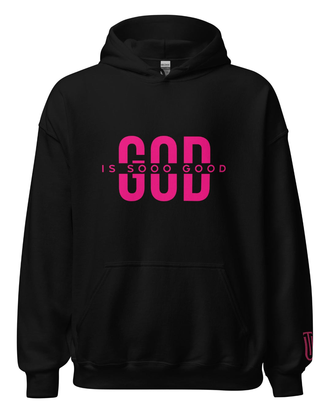 God  Is Sooo Good Hoodie is now available in several colors. Showing Pink on black hoodie.