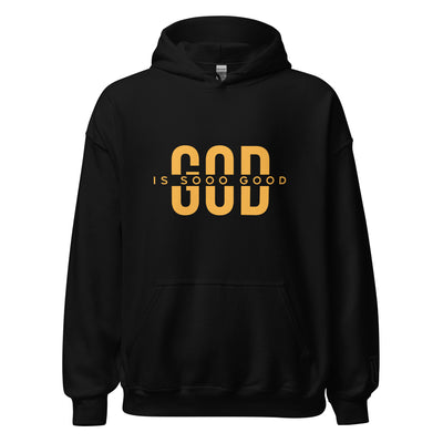 God  Is Sooo Good Hoodie is now available in several colors. Showing Orange on black hoodie.