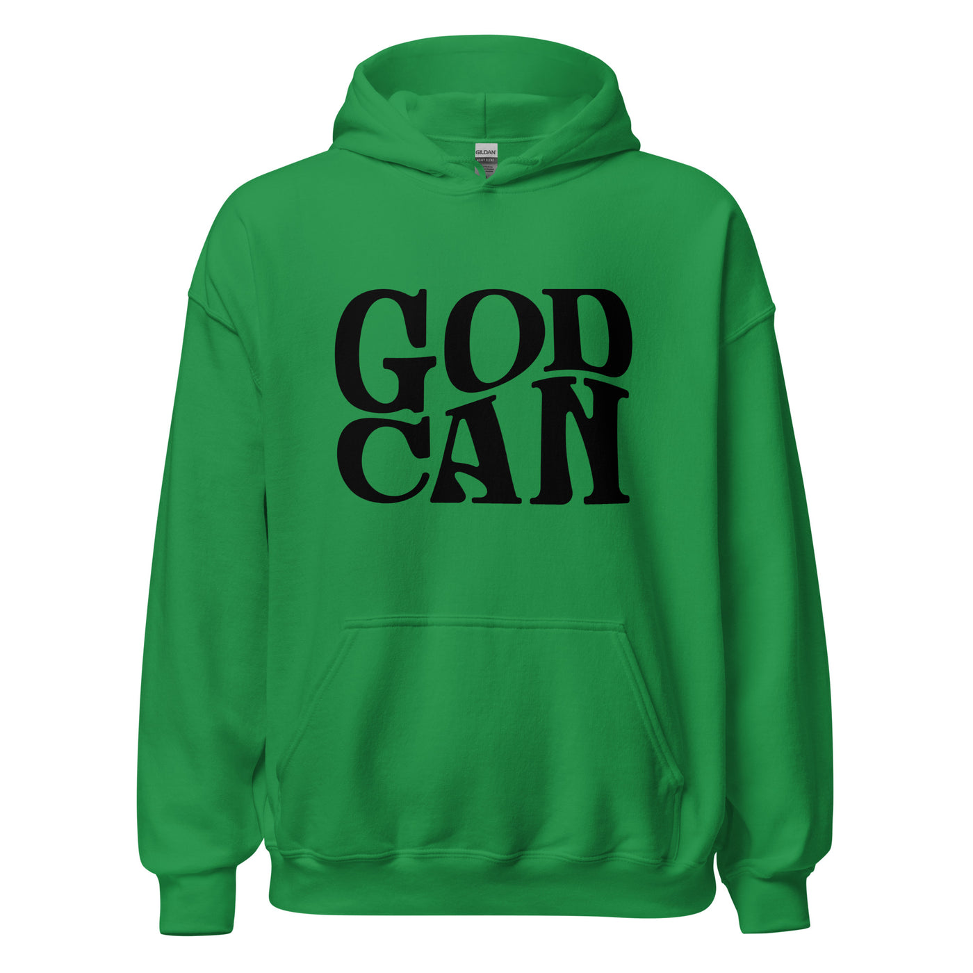 Irish Green Hoodie "God Can" Design in black. Faith Apparel