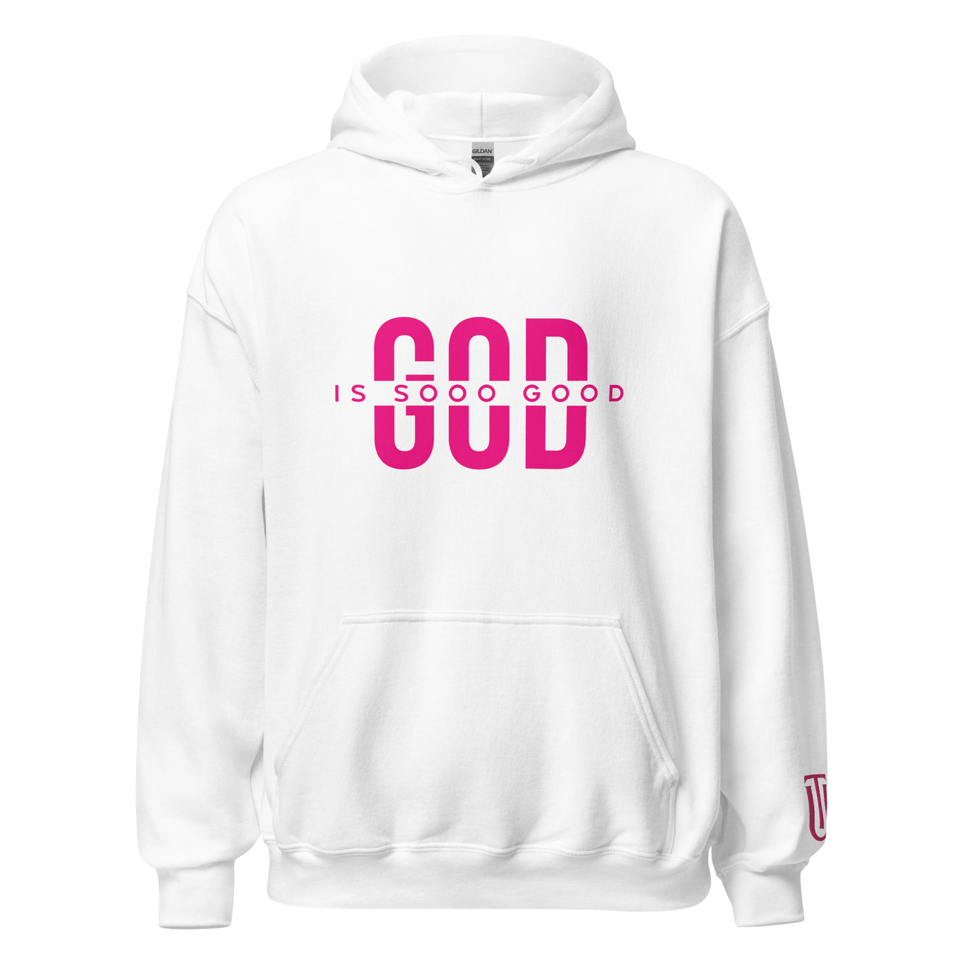 God  Is Sooo Good Hoodie is now available in several colors. Showing Pink on white hoodie.