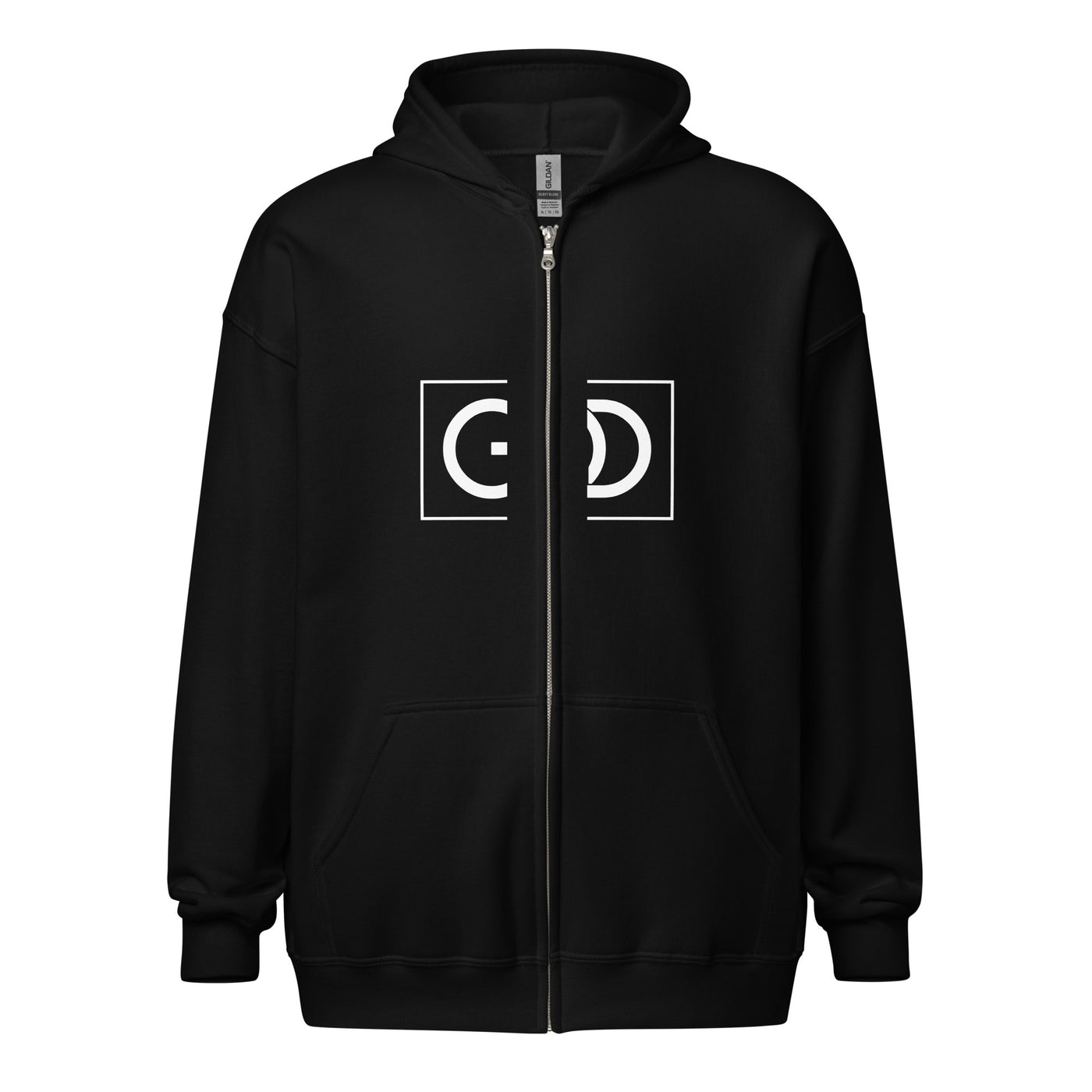 Black heavy zip hoodie with message "GOD CAN" in white. Front and Back Image.