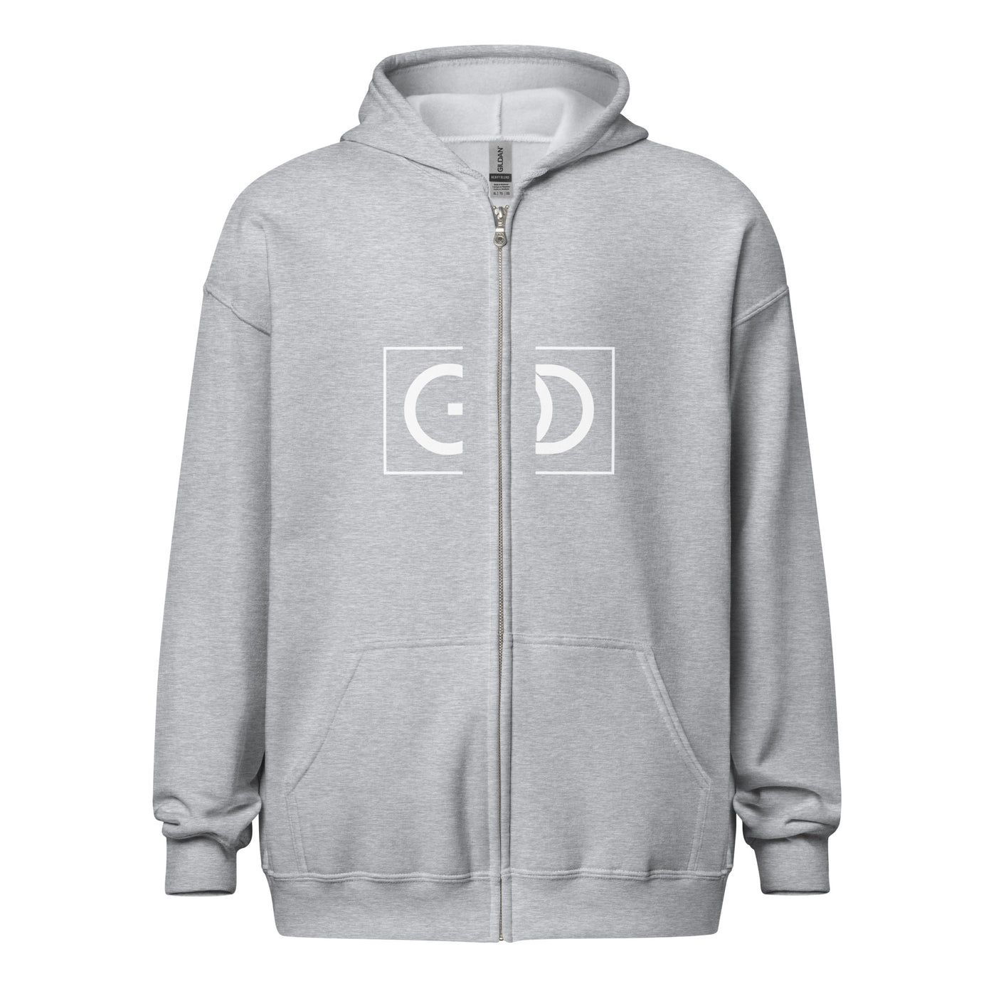 Sport- grey heavy zip hoodie with message "GOD CAN" in white. Front and Back Image.