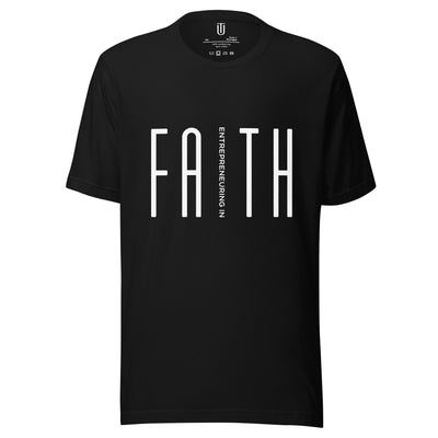 Designed in mind for every Entrepreneur. Statement Tee message reads "Entrepreneuring In Faith" Image available in Orange, white, pink and green.