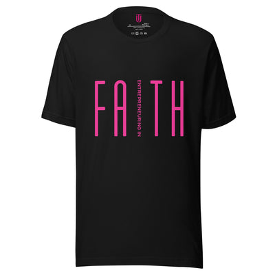 Designed in mind for every Entrepreneur. Statement Tee message reads "Entrepreneuring In Faith" Image available in Orange, white, pink and green.