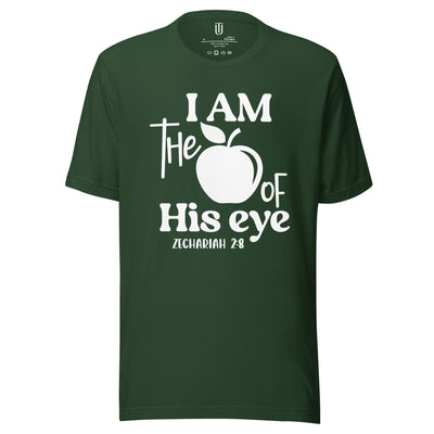 Apple Of His Eye Cotton Christian T-shirt. Shown in Forest (green)