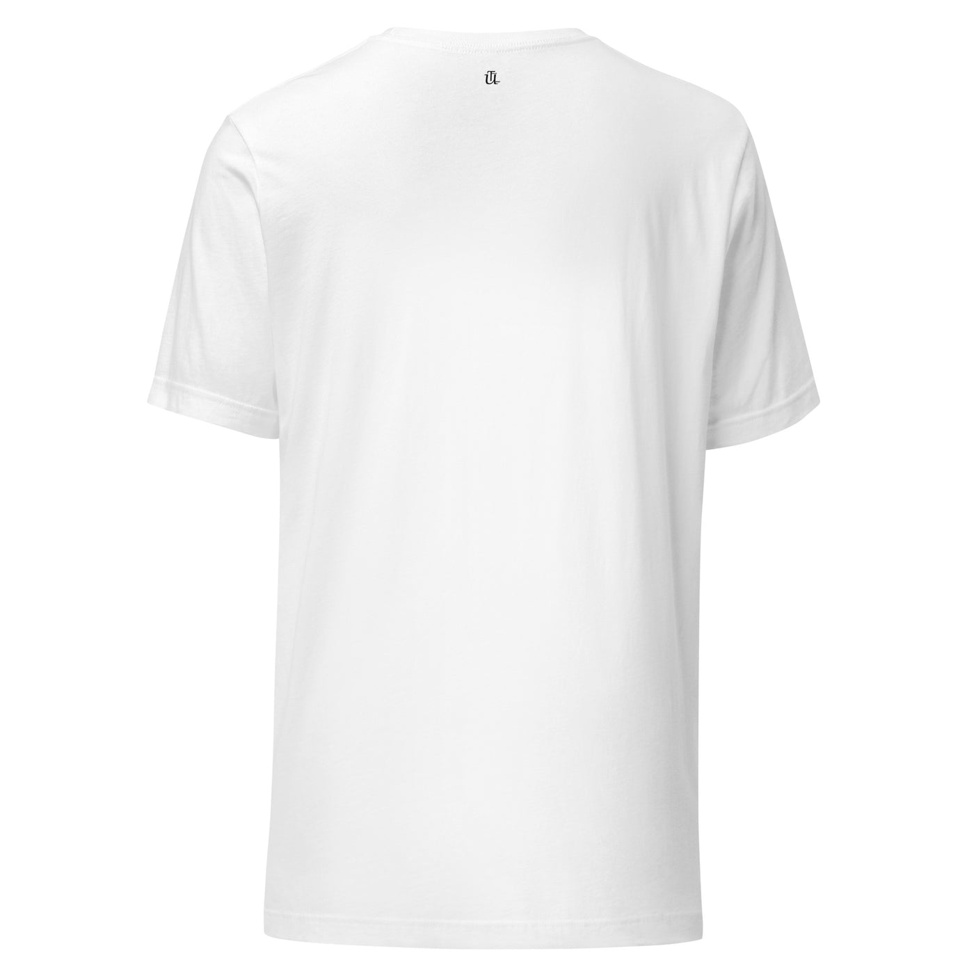 Let's Pray Men T-shirt. T-shirt shows words in black and image of praying hands in a square shape. T-shirt shown in white.